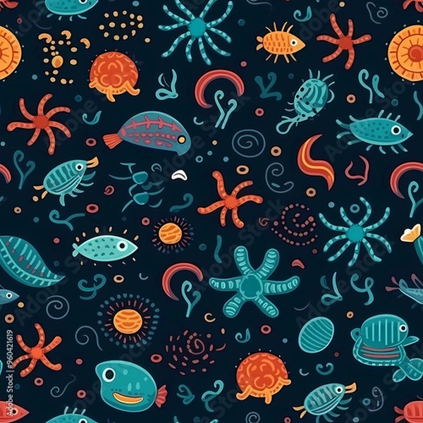 Obraz seamless pattern with under sea life
