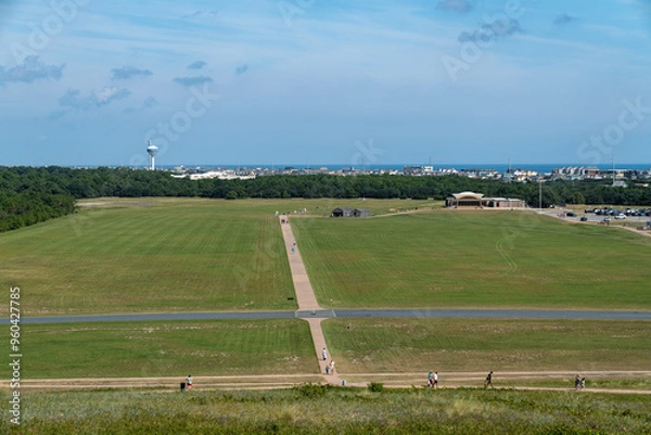 Fototapeta Kitty Hawk, North Carolina -  First flight path taken by the Wright Brothers, aerial view from the National Monument