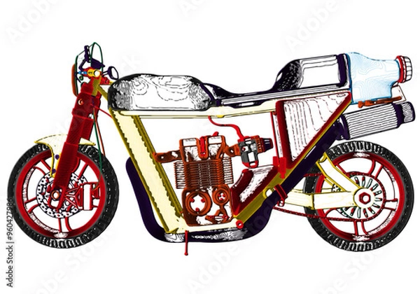 Fototapeta Multi-colored motorcycle on a white background. 