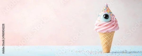 Fototapeta Eyeball gumdrop ice cream, creepy and colorful, Halloween theme, watercolor style
