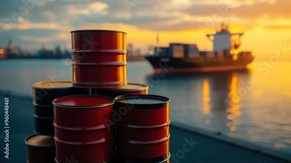 Obraz Create an image of oil barrels stacked as a symbol of rising crude prices