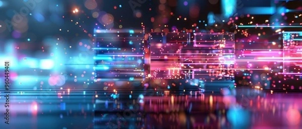 Fototapeta Vivid Neon Geometric Patterns - Abstract Digital Art Background in