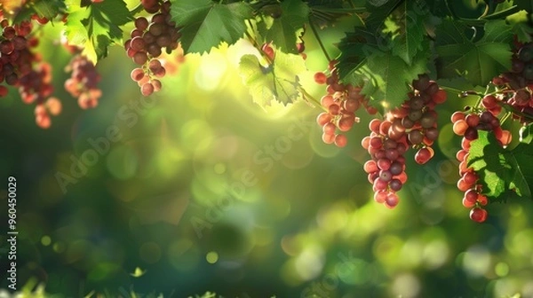 Fototapeta Grape fruit on vine in plantation farm gardent