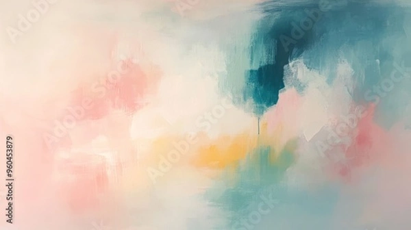 Fototapeta A soft abstract painting with gentle pastel colors creating a serene and dreamy atmosphere, perfect for modern decor.