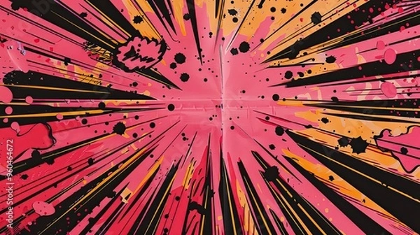 Fototapeta Striking wallpaper in pink with comic bursts and intricate halftone patterns