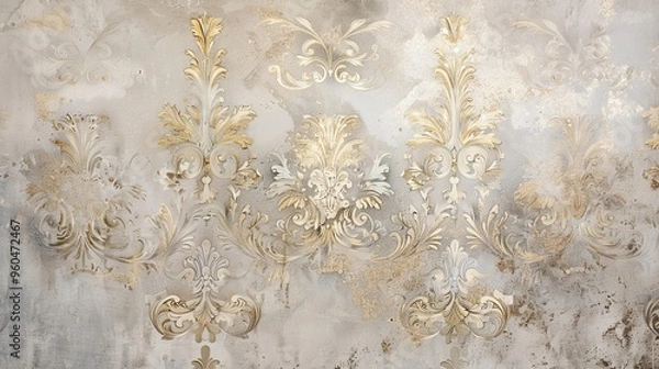 Obraz Baroque wallpaper featuring classical architectural designs in muted tones with gold details refined