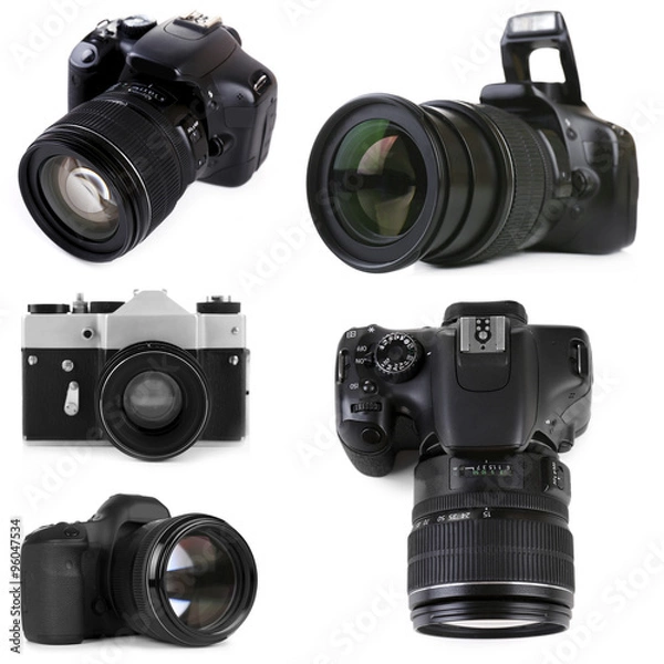 Fototapeta Digital photo cameras isolated on white