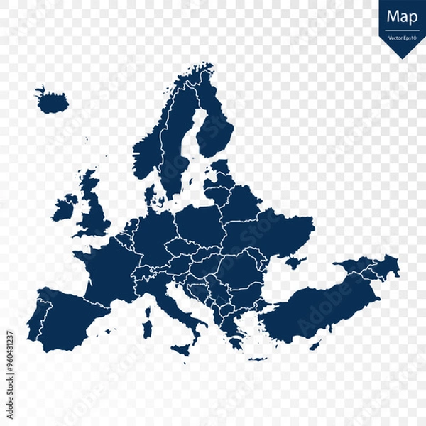Obraz Transparent - High Detailed Blue Map of Europe. Vector eps10.	

