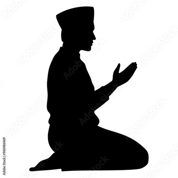 Obraz Muslim man prayer to Allah silhouette. Vector image