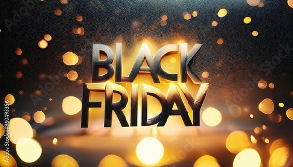 Fototapeta A close up of a black friday sign with bokeh lights, sale discount concept