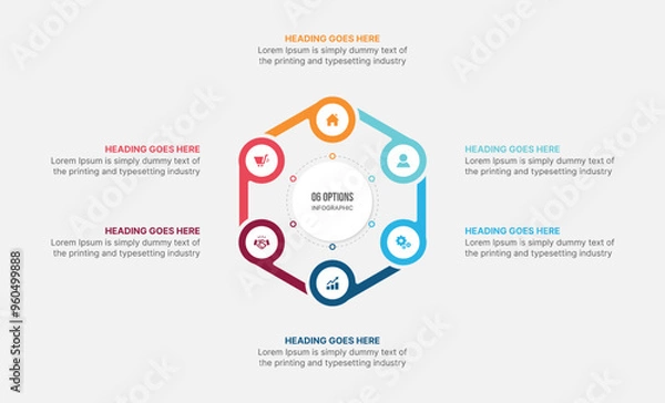 Obraz Infographic Template Design With 6 Steps, Process Workflow Diagram