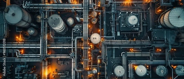 Fototapeta Aerial View of Sprawling Industrial Complex with Factories and Warehouses