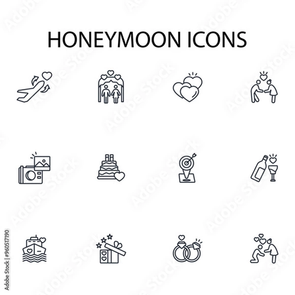 Fototapeta Honeymoon icon set.vector.Editable stroke.linear style sign for use web design,logo.Symbol illustration.