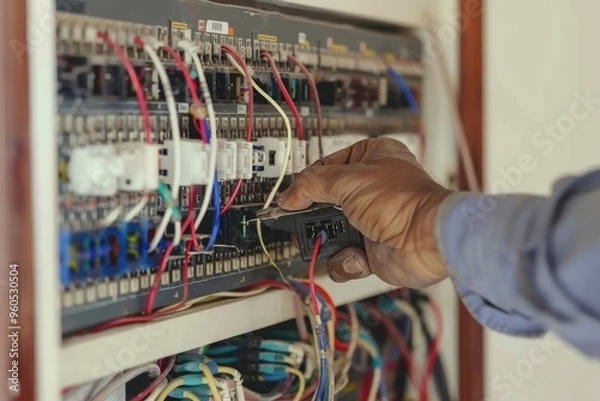 Obraz Expert electrician skillfully installing and replacing electrical outlets with precision and care