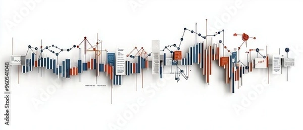 Fototapeta Dynamic abstract financial chart with colorful graphs and data visualizations, perfect for business and economic themes.