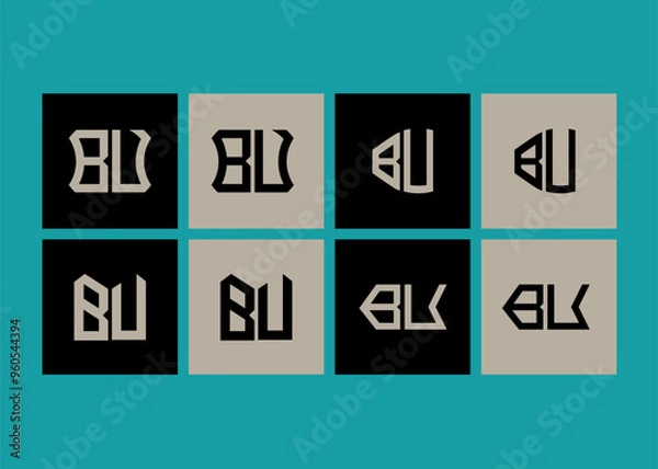 Fototapeta BU minimalist and classic logo set design. BU monogram polygonal and circle shape vector.