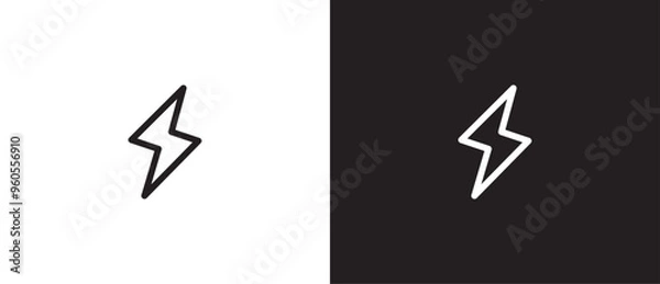 Obraz Simple icon of lightning. Thunderstorm, Storm weather forecast line icon. Simple design weather icon. Vector illustration weather in black and white background. Eps10