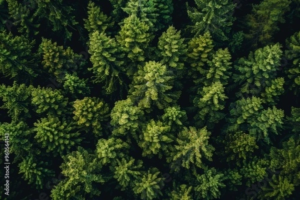 Obraz Aerial view of dense forests helping achieve carbon neutrality and net zero emissions