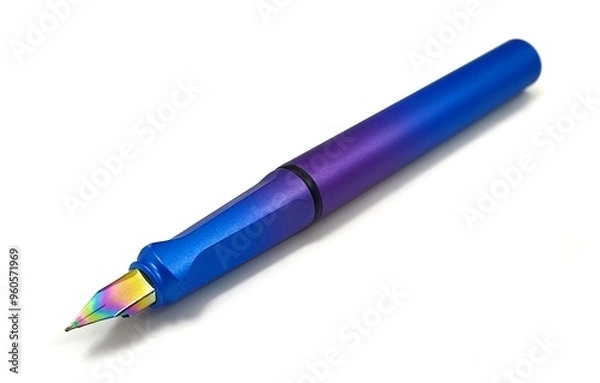 Fototapeta Photo of a sleek and modern fountain pen, showcasing its colorful design and contemporary aesthetic, isolated on white background.