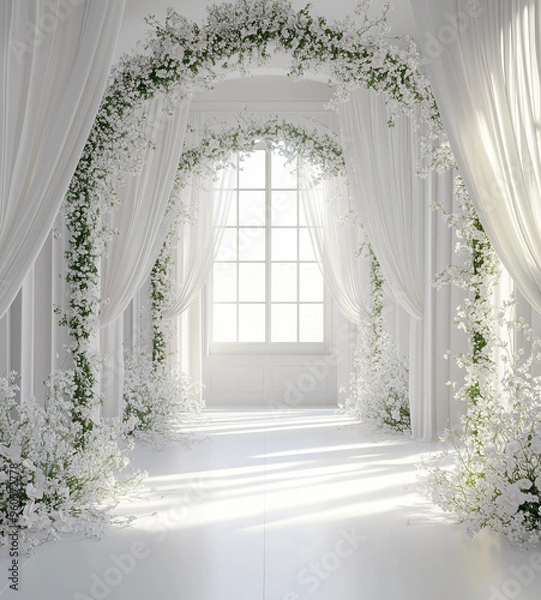 Fototapeta white window with flowers