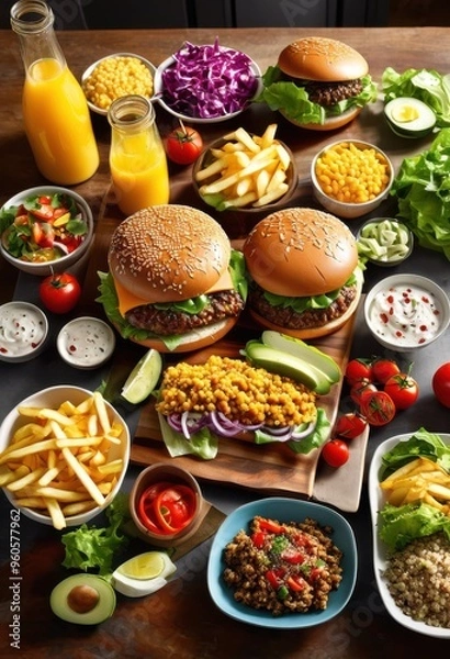 Fototapeta comparative analysis fast food homemade nutritional cost preparation time insights, affordable, budget, economical, calories, choices, convenience, cooking