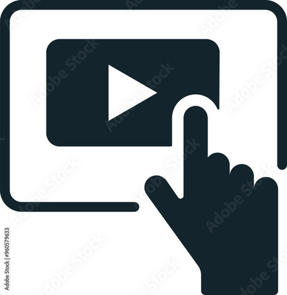 Obraz Hand clicking online video player on tablet screen icon
