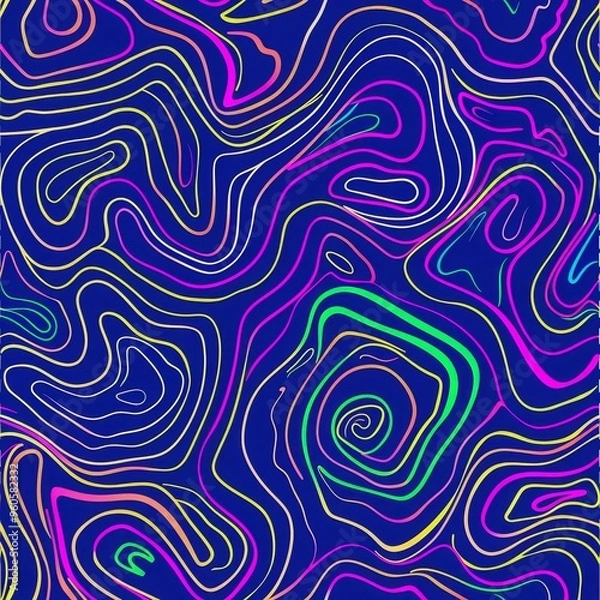 Fototapeta Neon Abstract Lines and Curves Tileable Pattern