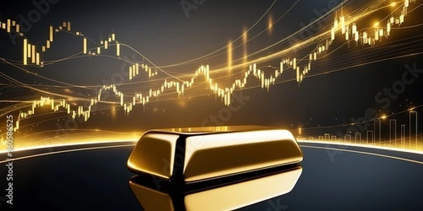 Obraz Gold Bars & Financial Growth Graph International Gold Market Concept, Wealth & Investment Strategies Visual