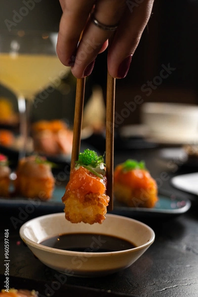 Obraz Sushi on Black Stone Table