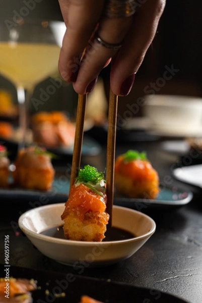 Obraz Sushi on Black Stone Table