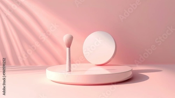Fototapeta Circular Platform for Cosmetics Display on Soft Colored Background
