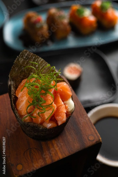 Obraz Sushi on Black Stone Table