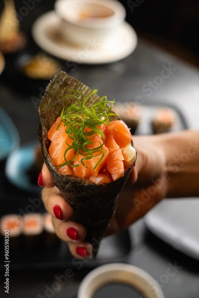 Obraz Sushi on Black Stone Table