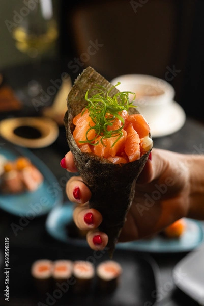 Obraz Sushi on Black Stone Table