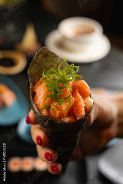 Obraz Sushi on Black Stone Table