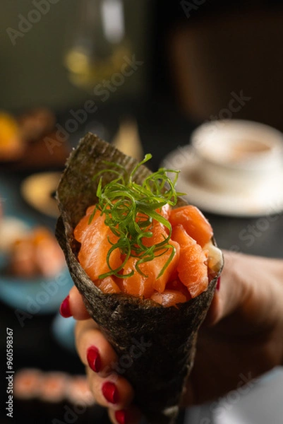 Obraz Sushi on Black Stone Table