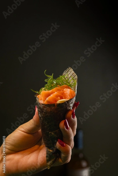 Obraz Sushi on Black Stone Table