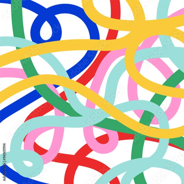 Fototapeta Organic curvy lines. Colorful fun background. Vector illustration, flat design