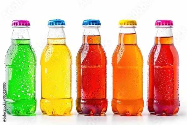 Fototapeta Mini soda bottles on white background with clipping path