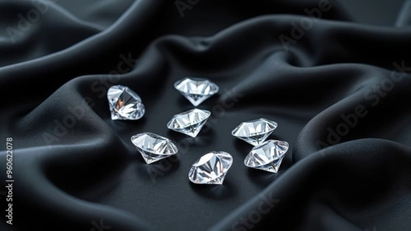 Obraz A Stunning Collection of Clear Gemstones on Dark Fabric, Highlighting Their Bright Sparkles and Elegant Cuts.