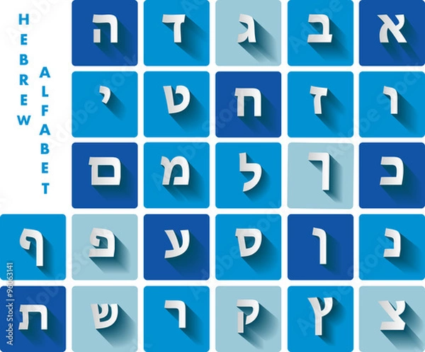Fototapeta Hebrew alphabet - jewish letters on round corners square buttons