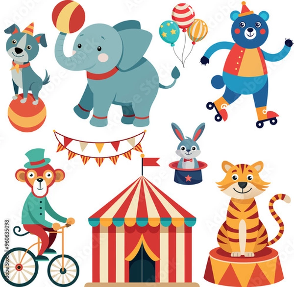 Obraz Funny circus animals vector set