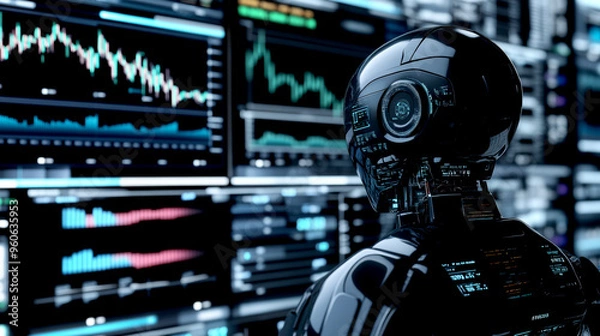 Fototapeta AI Robot Analyzing Stock Market Data
