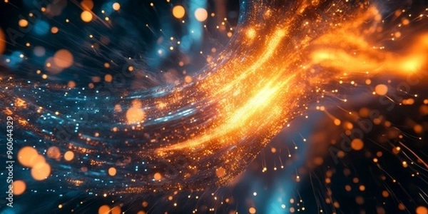 Obraz Orange and blue lights swirl in the dark.