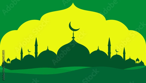 Fototapeta green Islamic background with Islamic pattern, suitable for banners of Eid al-Fitr, Eid al-Adha, Maulid Nabi, Muharram Islamic New Year and other Islamic themes. free vector