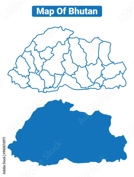 Fototapeta Bhutan simple flat vector map outline style illustration set