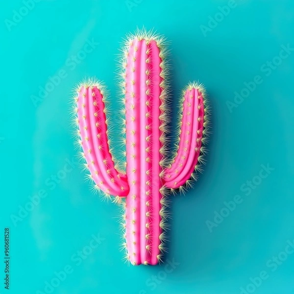 Obraz Set Neon Cactus. Minimal creative stillife
