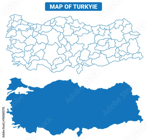 Fototapeta Türkiye simple flat vector map outline style illustration set