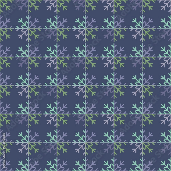Fototapeta Beautiful Christmas seamless vector snowflake texture on purple background. A classical seasonal pattern for wrapping paper, greeting cards, invitations, gift boxes and web background.