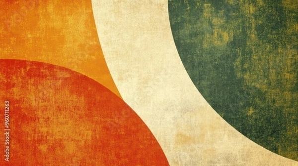 Obraz Abstract retro design featuring warm orange and green circular shapes on a textured beige background.
